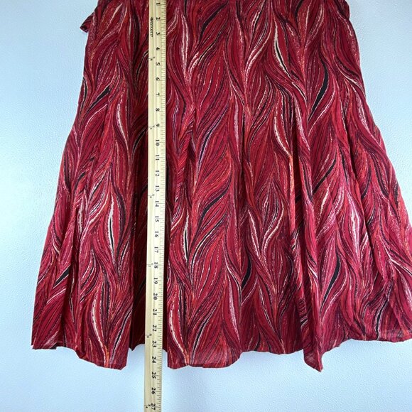 VTG Womens 14 Red Black Western Cowgirl Flat Panel-Pleated Flowy Skirt - Picture 5 of 12